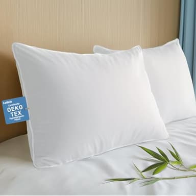 Caelorin Hypoallergenic Bamboo Viscose Shell, Soft Standard/Queen Size Bed Pillows Set of 2 with Down Alternative Filling, Oeko-Tex Certified, Luxury Hotel Quality for Stomach, Back and Side Sleepers