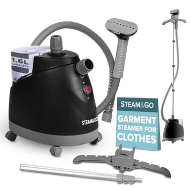 Steam & Go - The Rival Handheld Steamer - Upright Fabric Steamer for Clothes, Garments, Curtains, Bedding & Upholstery - Quick-Heating Foldable Steam Iron with Adjustable Pole Hanger & Detachable Tank