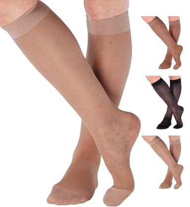 ABSOLUTE SUPPORT Made in USA - Compression Socks for Women Circulation 20-30mmHg - Sheer Compression Stockings for Swelling, Lymphedema, DVT, Post Surgery Recovery - Nude, Large - A205NU3