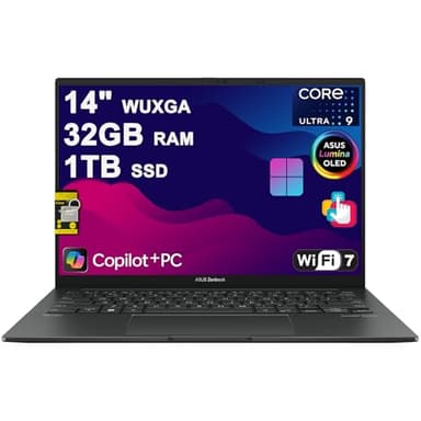 ASUS Zenbook 14 Laptop 14" WUXGA OLED Touch (100% DCI-P3, 500nits HDR) Intel 16-core Ultra 9 285H (GPU Up to 77 Tops) 32GB DDR5 1TB SSD for Designer Business Professional Win11 ICP Hub w/Copilot AI