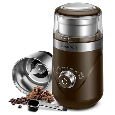 SHARDOR Electric Super Silent Blade Coffee Grinder, Timed Grind Control Rotary Knob, Adjustable Coarse to Fine for Coffee Beans, Spices & Herbs, with 1 Removable Stainless Steel Bowl, Brown