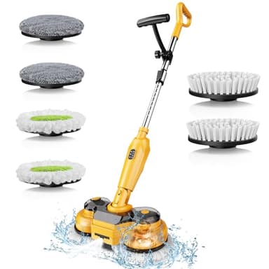 Cordless Electric Mop for Dewalt 20V Battery (NO Battery), 2 in 1 Spin Mop & Electric Floor Scrubber Machine with LED Light & Water Spray, 800 RPM Rotating Electric Mops for Floor Cleaning (Yellow)