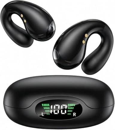 Boytond Ultra Open Ear Earbuds - Comfortable Clip-On Bone Conduction Earbuds, Over-The-Ear Open Headphones with Waterproof Build for Running, Gym Workouts, and Outdoor Sports, Classic Black