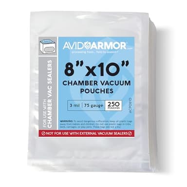 Avid Armor Chamber Vacuum Sealer Bags – Heavy Duty, BPA-Free, Pre-Cut Chamber Vacuum Bags for Food Preservation, Freezer Storage, Sous Vide and more, 250/Pack (8x10) – Multi-Use Vacuum Bags