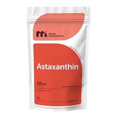 Micro Ingredients Astaxanthin 12mg with MCT Oil, 45 Softgels | Premium Astaxanthin Antioxidant Supplements* | Fresh Microalgae Source | Triple Strength, Non-GMO, Gluten Free, No Soy