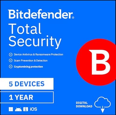 Bitdefender Total Security - 5 Devices | 1 year Subscription | PC/Mac | Activation Code by email
