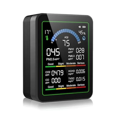 10-in-1 Air Quality Monitor Indoor, Professional CO2 Detector, Carbon Monoxide Meter, Temperature, Humidity Monitor, Air Quality Tester for CO2,CO,TVOC,HCHO,PM2.5,Temp,AQI, Perfect for Home & Office