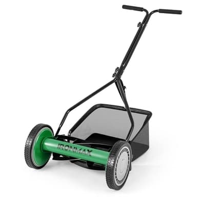 Goplus Manual Lawn Mower, 14 Inch 5-Blade Walk-Behind Cordless Grass Cutter with 7 Gallon Removable Grass Collect Bag, Adjustable Cutting Heights, Push Reel Lawn Mower for Yard, Garden