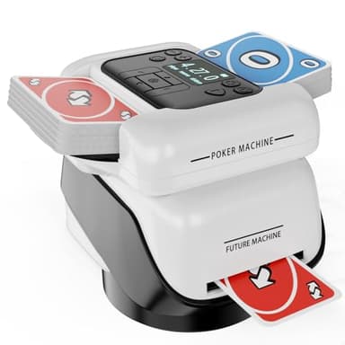 2-in-1 Automatic Card Shuffler & Dealer for 1-2 Decks Support 8 Players, 4 Drawing Remotes, Rechargeable Card Dealer Machine, Preset Games for Poker, UNO, Blackjack, Texas, Crazy Eights (white)