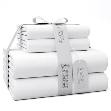 600 Thread Count Full Bed Sheets Arctic White, Cotton Rich Sateen Weave Easy Care Bed Sheet, Ultra Soft & Silky Durable Deep Pocket Sheets (1 Flat Sheet, 1 Fitted Sheet & 2 Pillowcases)