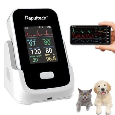 Pepultech 6 Parameters Veterinary Vital Signs Monitor,Bluetooth Veterinary Pulse Oximeter for Dogs, Rechargeable Blood Pressure Monitor for Pets,Oxygen Spo2 Monitoring Tools for Family Clinic Use