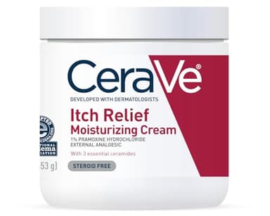 CeraVe Moisturizing Cream for Itch Relief, Anti Itch Cream with Pramoxine Hydrochloride, Relieves Itchy with Minor Skin Irritations, Sunburn Relief, Bug Bites, Fragrance Free, 16 Ounces