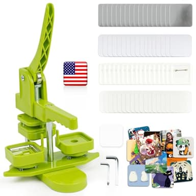 Happizza Square Button Maker Machine, Installation-Free Pin Maker Machine 50mm/1.97in, Square-Shaped Pin Badge Button Press Machine with 100pcs Button Maker Supplies, DIY Pin Maker Machine Kit