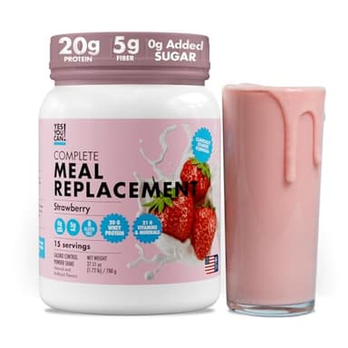Yes You Can! Meal Replacement Shake - 20G Protein, 5G Fiber, 21 Vitamins & Minerals - Meal Replacement Protein Powder - Complete All-in-One Nutrition - 15 Servings (Strawberry)