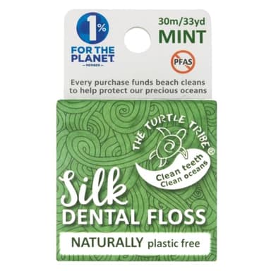 The Turtle Tribe® Natural Dental Floss, 33 Yards, 100% Pure Silk Floss, Plastic Free, PFAS Free, Funding Beach Cleans to Protect Our Precious Oceans, Mint Flavour