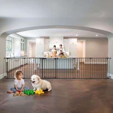 150" Extra Wide Baby Gate, Play Yard Child Safety Gate, Dog Gates with Auto-Close Door, Double Locking System for The House Doorways, Fireplace, Kitchen, 6-Panels, 30" Tall