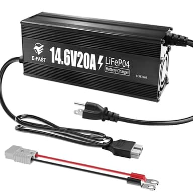 E-FAST 12V 20A Lithium Battery Charger, 14.6V LiFePO4 Battery Charger with Premium Aluminum Housing - 0V Activation for Golf Cart, RV, Marine, Boat, Trolling Motor - Includes Anderson Connector