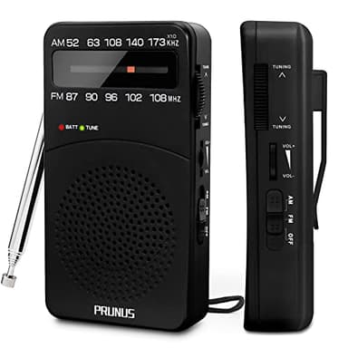 PRUNUS J-166 Portable Radio AM FM, Gifts for Dad and Mom, Battery Operated Radio with Tuning Light, Back Clip, Excellent Reception, AM FM Radios Portable, Transistor Radios