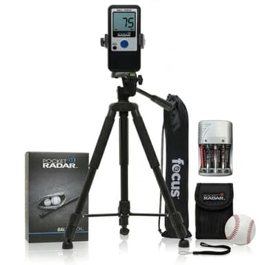 Pocket Radar Ball Coach/Pro-Level Speed Training Tool and Radar Gun Bundle with 360-Degree Rotating Tripod Mount and Tripod Stand with Carrying Bag and Rechargeable Batteries (3 Items)