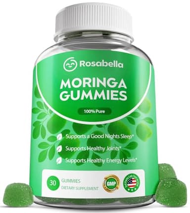 Rosabella Moringa Gummies – Moringa Leaf Extract 1000mg Equivalent Per Serving – Natural Energy & Balance – Non-GMO, Gluten-Free Superfood Gummies for Women & Men – 30 Count