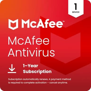 McAfee Antivirus 1-Device | Real-Time PC Protection from New and Evolving Threats | AntiVirus Software 2026 for Windows PC | 1-Year Subscription with Auto-Renewal | Download