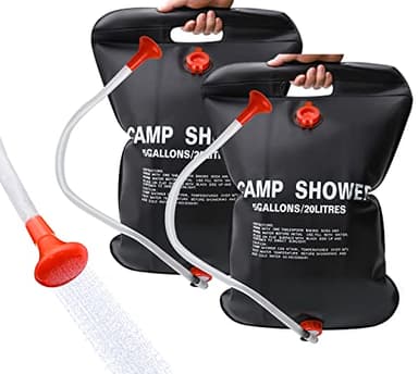 DkOvn 2 Pack Solar Shower Bag, 5 Gallons/20L Camping Shower Bag, Portable Shower Bag with Removable Hose and On-Off Switchable Shower Head for Camping Beach Swimming Outdoor Traveling