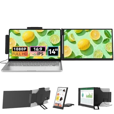 Laptop Screen Extender 14.1" 1080P IPS, Dual Screen Portable Monitor for Laptop 13-17.3", Plug & Play Monitor Extender with USB-C/HDMI, Travel Monitor for Work & Home Office Mac/Windows/Chrome/Android