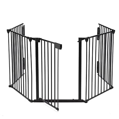 AUXSOUL 118" Wide Baby Gate Metal Safety Playpen - Fireplace Fence for Toddler/Pet/Dog, Fits 72"- 118" Wide, 5-Panel (30" H, Black)