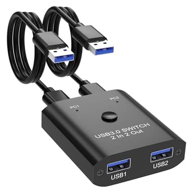 2 in 2 Out USB 3.0 Switch, USB Switcher for 2 Computers Sharing Keyboard, Mouse, Printer, USB Sharing Switcher for Windows/Mac/Linux, 2 Port USB Selector Switch with 2 USB3.0 Cables, Plug and Play