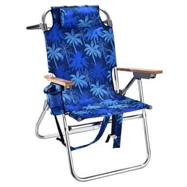 Backpack Beach Chairs for Adults Capacity 300 LBS high 5 Position Beach Chair with Pouch Straps Folding Lightweight Reclining Aluminum Wide Lay Flat Single