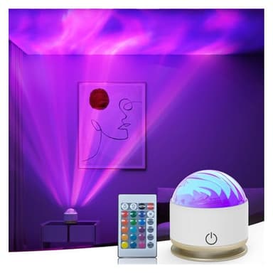 HUMIIEYE Northern Light Projector, Battery Operated Aurora Night Light, 16 Colors Galaxy Lamp Ocean Wave Ceiling Projector Mood Ambient Lighting for Bedroom Party Adults Kids Room Toddler Girl Gift