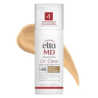 EltaMD UV Clear Tinted Sunscreen for Face, SPF 46 with Zinc Oxide, Oil-Free, Dermatologist Recommended, For Acne-Prone Sensitive Skin, 1.7 oz