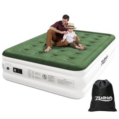 Zearna Full Size Air Mattress with Built in Pump, 18" Raised Comfort Air Bed, Upgraded Flocked Top Blow up Mattress with Carrying Bag, Inflatable Mattress for Guests & Home, AirBed, 650 lbs Max