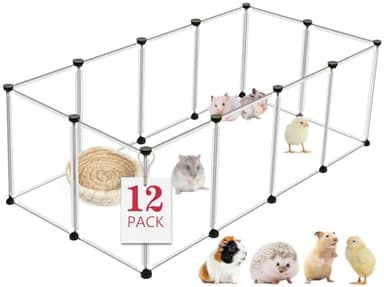 VISCOO 12 Panels Transparent Small Animals Playpen,48" x 24" x 16" Portable Pet Playpen,Plastic Enclosure,Puppy Play Pen for Indoors Outdoor Pet Fence for Guinea Pigs,Bunny,Ferrets,Hamsters,Hedgehogs