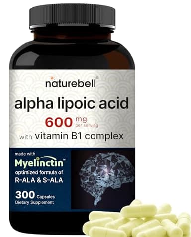NatureBell Alpha Lipoic Acid Complex, 600mg, 300 Capsules | 4-in-1 Myelinctin Formula with R-ALA, S-ALA, Thiamine & Benfotiamine | High Absorption & Antioxidant Support | Non-GMO, Gluten-Free