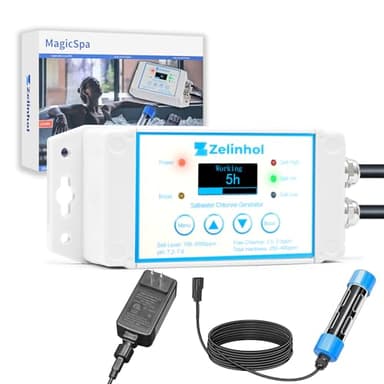 Salt Chlorine Generator for Hot Tubs & Swim Spas, Zelinhol Chlorine Generator with Titanium Salt Cell, Up to 2300 Gallons, Chemical-Free