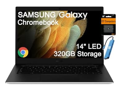 Samsung Galaxy Chromebook Go Laptop (14" LED, Intel Celeron N4500, 320GB Storage (64GB eMMC + 256GB SD Card)) Home & Student, 12-Hr Long Battery, Spill-Resistant, Webcam, Wi-Fi 6, IST HUB, Chrome OS