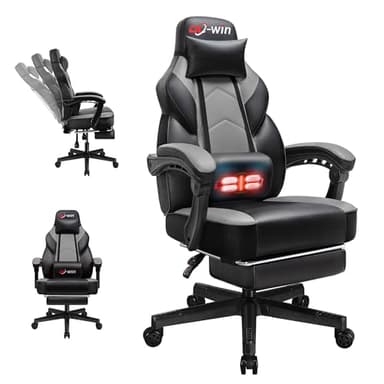 DL-win Gaming Chairs for Adults, Computer Chair with Footrest and High Back, Big and Tall Gamer Chair's with Massage Lumbar Support, 360° Swivel Height Adjustable Gaming Chair, Grey