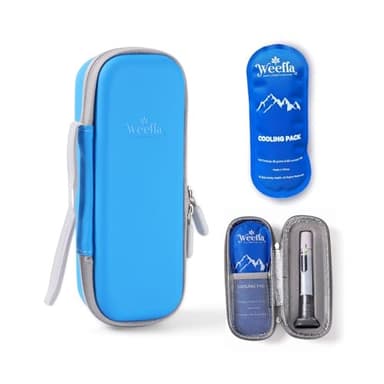 weefla Hard Shell Insulated Cooler Travel Case for Zepbound or Mounjaro Injector Pens, TSA Approved Cold Pack, Easy to Clean, Compact Syringe Box Holder for Trip & Daily Use (Blue, Single)