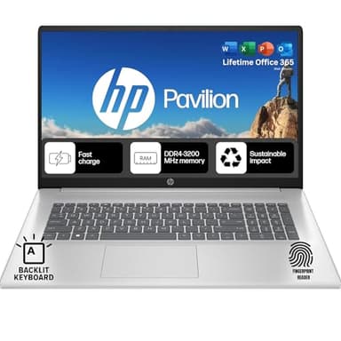 HP 17.3 Backlit Keyboard Laptop with Fingerprint Reader | None Touchscreen | Office 365 for The Web | Intel 10-Core i5, Iris Xe Graphics | 16GB RAM, 256GB SSD Storage | Windows 11 w/o Mouse