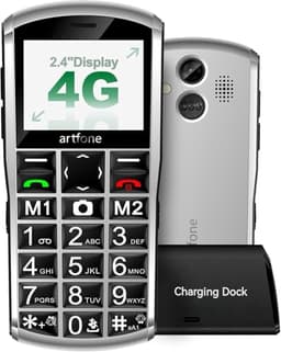 artfone A400 Silver - Big Button Cell Phone for Seniors丨4G LTE Unlocked Phones with SOS Button丨2MP Camera丨Charging Dock丨1800mAh丨3 Slots丨Speed Dial丨Volume Boost丨Talking Clock丨Large Fonts丨Dumb Phone