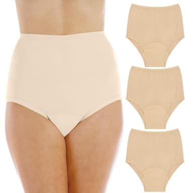 Wearever Women's Cotton Comfort Incontinence Panties for Bladder Control with Regular Absorbency - Reusable & Washable Leak Proof Underwear 150 ml (Pack of 3) (Beige) (L) (Fits Hip Sizes: 41-42")