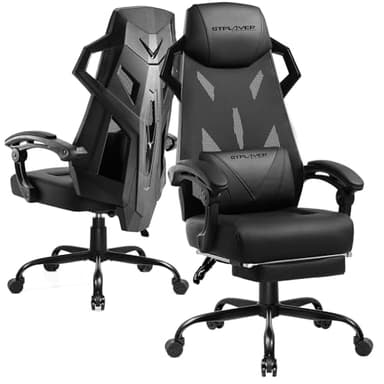 GTPLAYER Gaming Chair, Computer Chair with Mesh Back, Ergonomic Gaming Chair with Footrest, Reclining Gamer Chair with Adjustable Headrest and Lumbar Support for Gaming and Office (Black)
