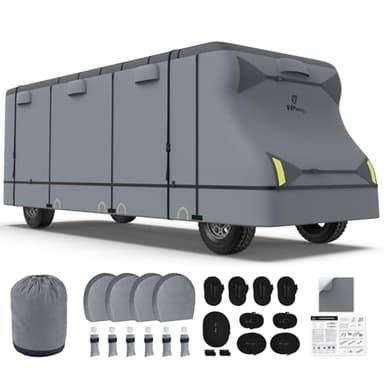 RVMasking Class C RV Cover, 29'1"-32' Heavy Duty 7 Layers Top Class C Motorhome Cover with 4 Tire Covers, Windproof Rip-Stop Anti-UV Camper Cover, Dark Gray