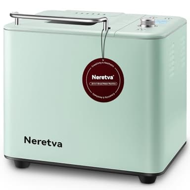 Neretva Bread Maker, 20-in-1 2LB Bread Machine Dual Heater & Nonstick Ceramic Pan Bread Makers Machine All Metal Compact for Gluten Free/Dough Maker/Meat Floss/Jam/Yogurt/Breadmaker Recipe-Light Green