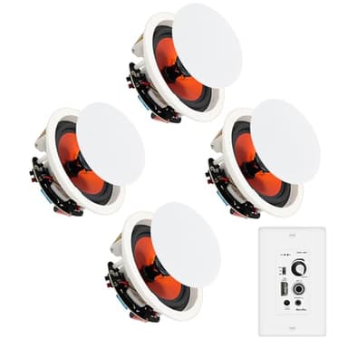 Herdio 8'' Bluetooth in Wall in Ceiling Speakers 800W 2-Way Flush Mount Speakers System with Wall Amplifier Receiver for Home Theater Office (2 Pairs, Paintable-Grille)