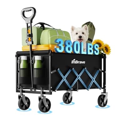 Collapsible Wagon Cart Foldable Beach Wagon with All-Terrain Wheels - 380 LBS Heavy Duty Grocery Cart for Shopping, Beach, Camping, Sports, Garden (Black)