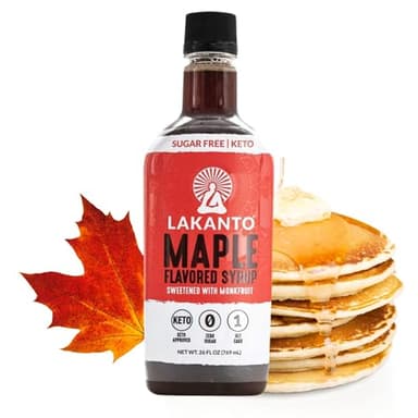 Lakanto Sugar Free Maple Syrup - Monk Fruit Sweetener, Keto Diet Friendly, Vegan, 1g Net Carbs, Pancakes, Waffles, Oatmeal, Coffee, Tea, Granola, Frosting, Marinade, Dressing (26 fl oz)