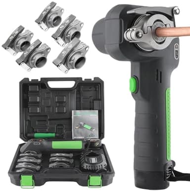HNBYLMM Cordless Electric Flaring Tool Kit, 1/4" - 3/4" Copper Pipe Flare Tool, HVAC 45 Degree Eccentric Flaring Tool, with 5 Flare Clamps & Deburrer, 2200 mAh Charged Battery