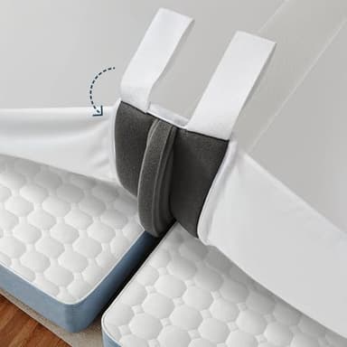 FeelAtHome 3-in-1 Bed Bridge Twin to King Converter Kit with Attached Fitted Sheet & Strap, Split King Gap Filler for Adjustable Bed, Mattress Bridge Connector for Guest Room, Vacation Rentals, Hotel
